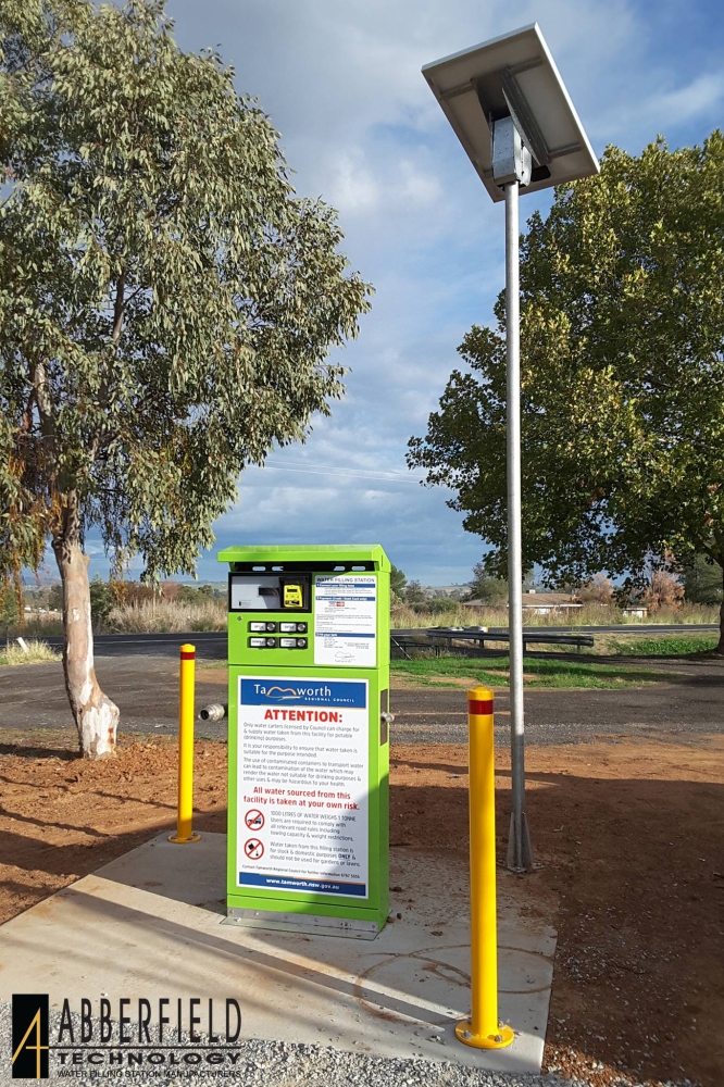 Abberfield Water Filling Station –WD2500 with potable water, plumbing outlets 50mm and 25mm, solar on pole&amp;nbsp; - Acid Green colour