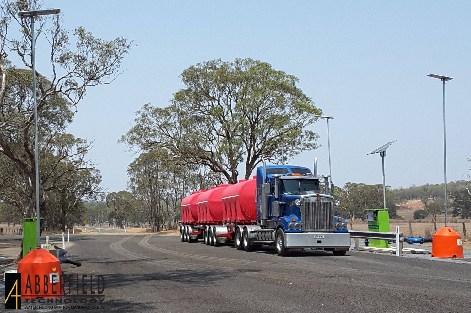 Abberfield Water Filling Station -WD3000N with potable water, solar panel on pole, used by tanker truck&amp;nbsp;- Acid Green colour