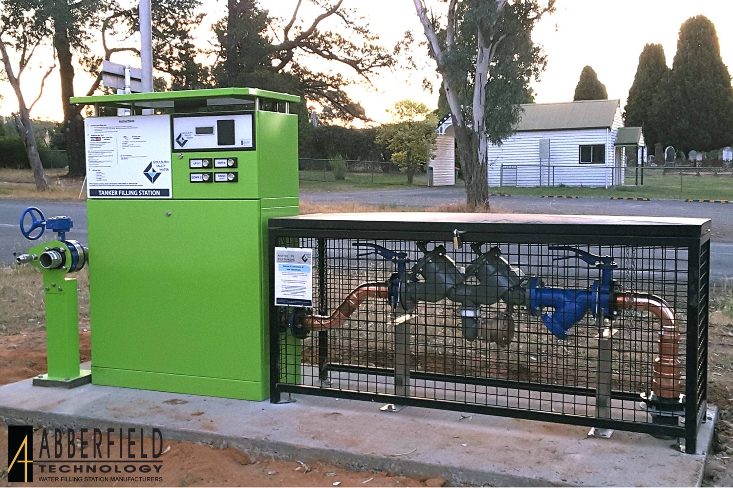 Abberfield Water Filling Station -WD3000N with potable water, plumbing outlets 75mm and 25mm, with snoopy, RPZ and cage&amp;nbsp;- Acid Green colour