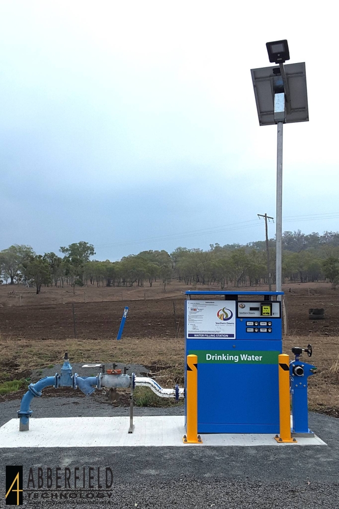 Abberfield Water Filling Station -WD3000N with potable water, plumbing outlets 80mm and 25mm, with snoopy, RPZ and solar on pole&amp;nbsp;- Blaze Blue colour